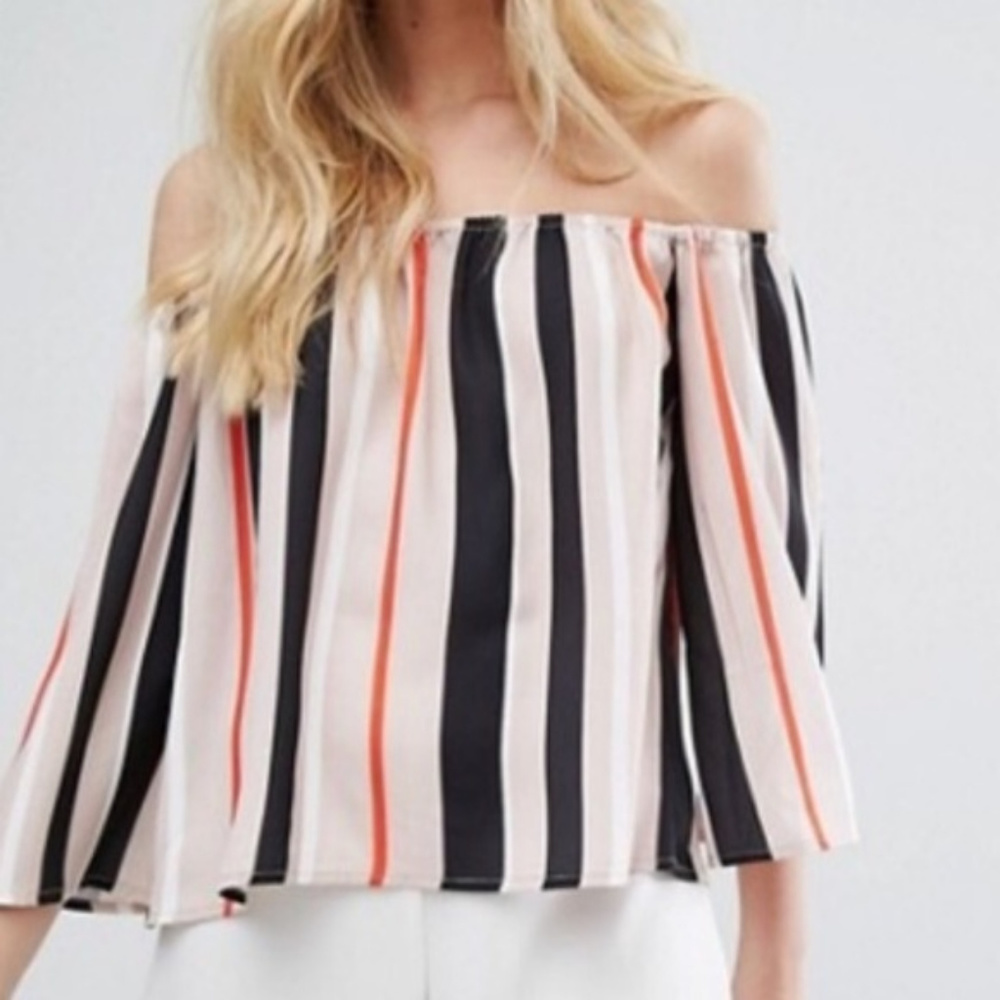 NWT Aeryne tan striped off shoulder blouse!